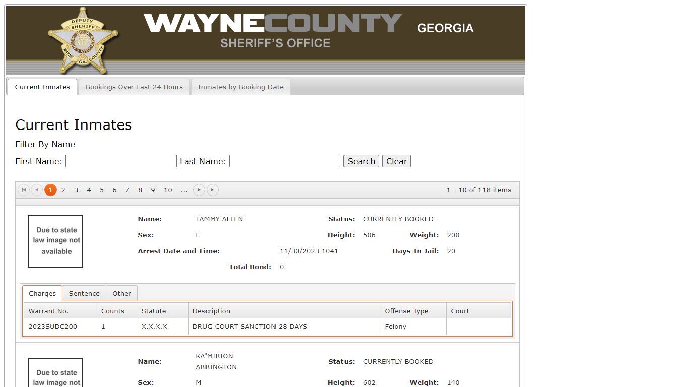 Wayne County GA Inmate Information - offenderindex.com
